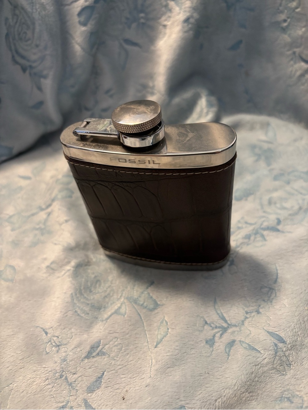 Fossil Men's Brown Leather & Stainless Steel Hip Flask